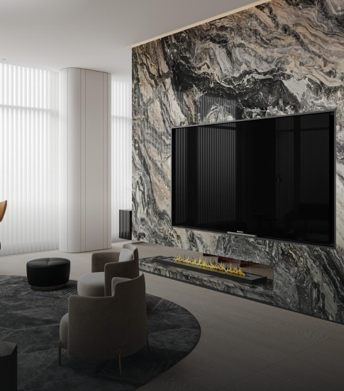 Luxury living room with marble wall